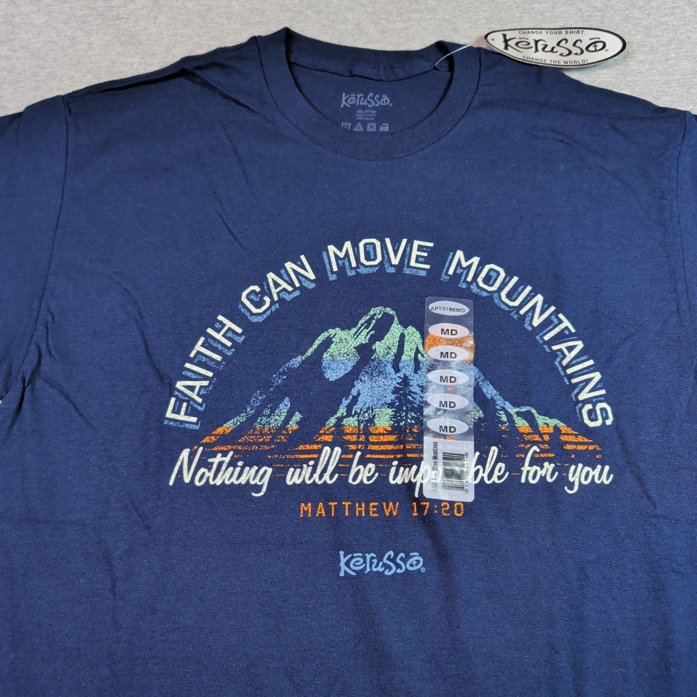 Kerusso Mens Faith Can Move Mountains Matthew 17:20 Navy Graphic T-Shirt MD NEW